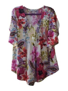 Nygard Floral 3/4 Length Sleeves Garden Print Blouse Size Large